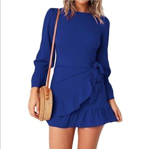 WEEPINLEE Womens Long Sleeve Round Neck Ruffles Wrap Dresses Party Dress